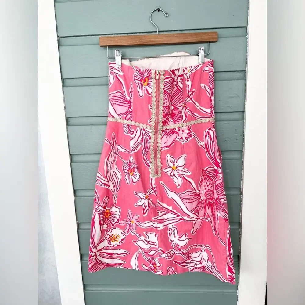 Lilly Pulitzer vintage bloomy dress pink floral tropical strapless preppy size 6 - Picture 4 of 9